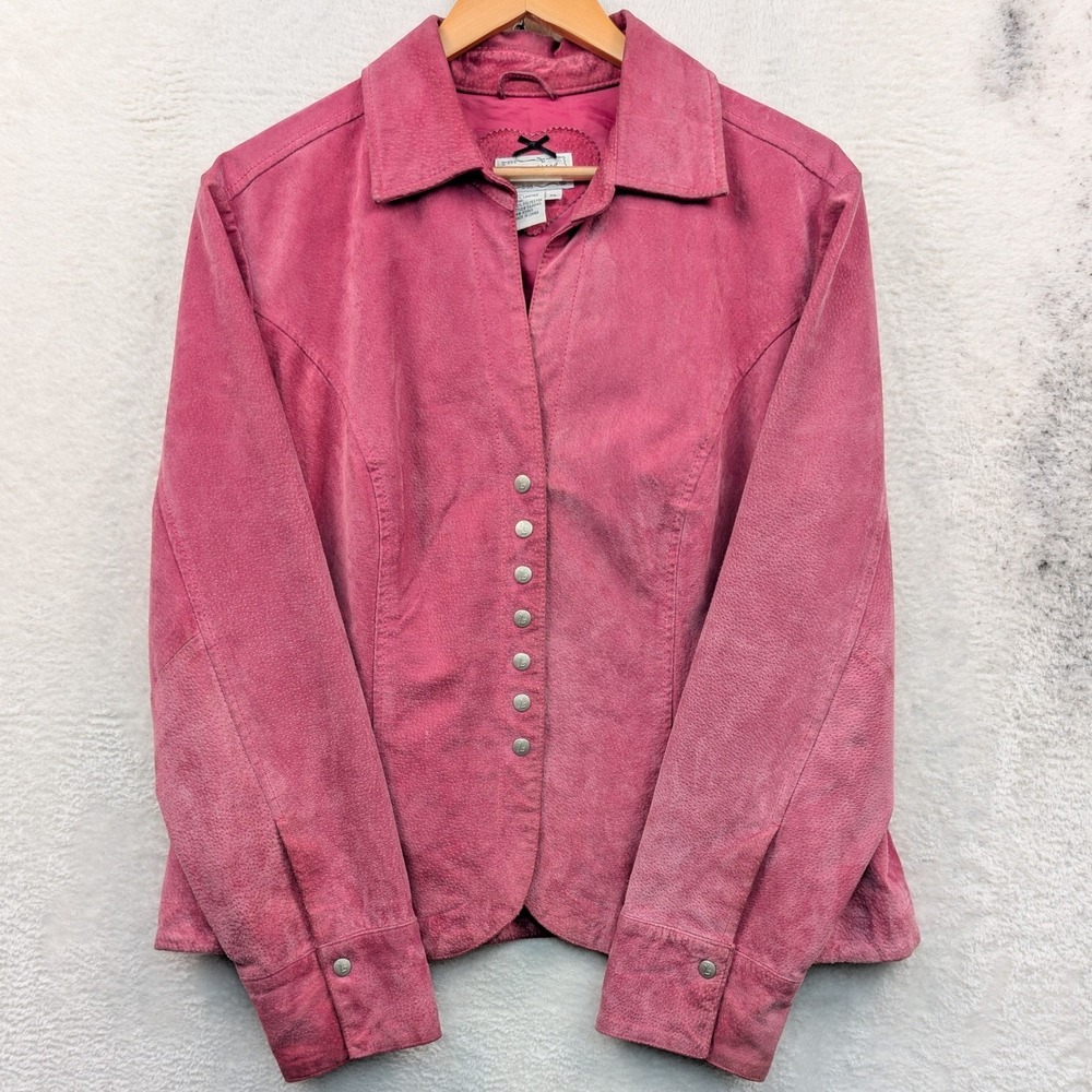 VTG Live a Little Jacket Women's XL Pink Suede Leather Western Barbiecore Y2K